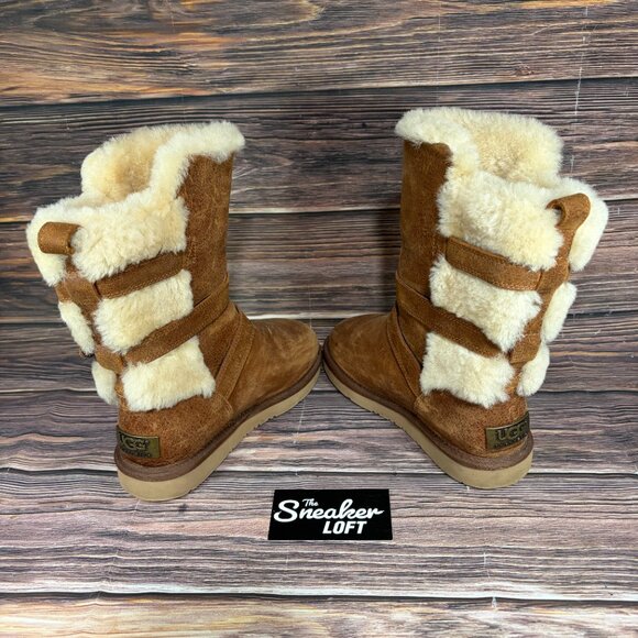 Ugg Becket Boots Water Resistant Brown Leather Sheepskin Lined Women's Size 6 - Picture 5 of 8